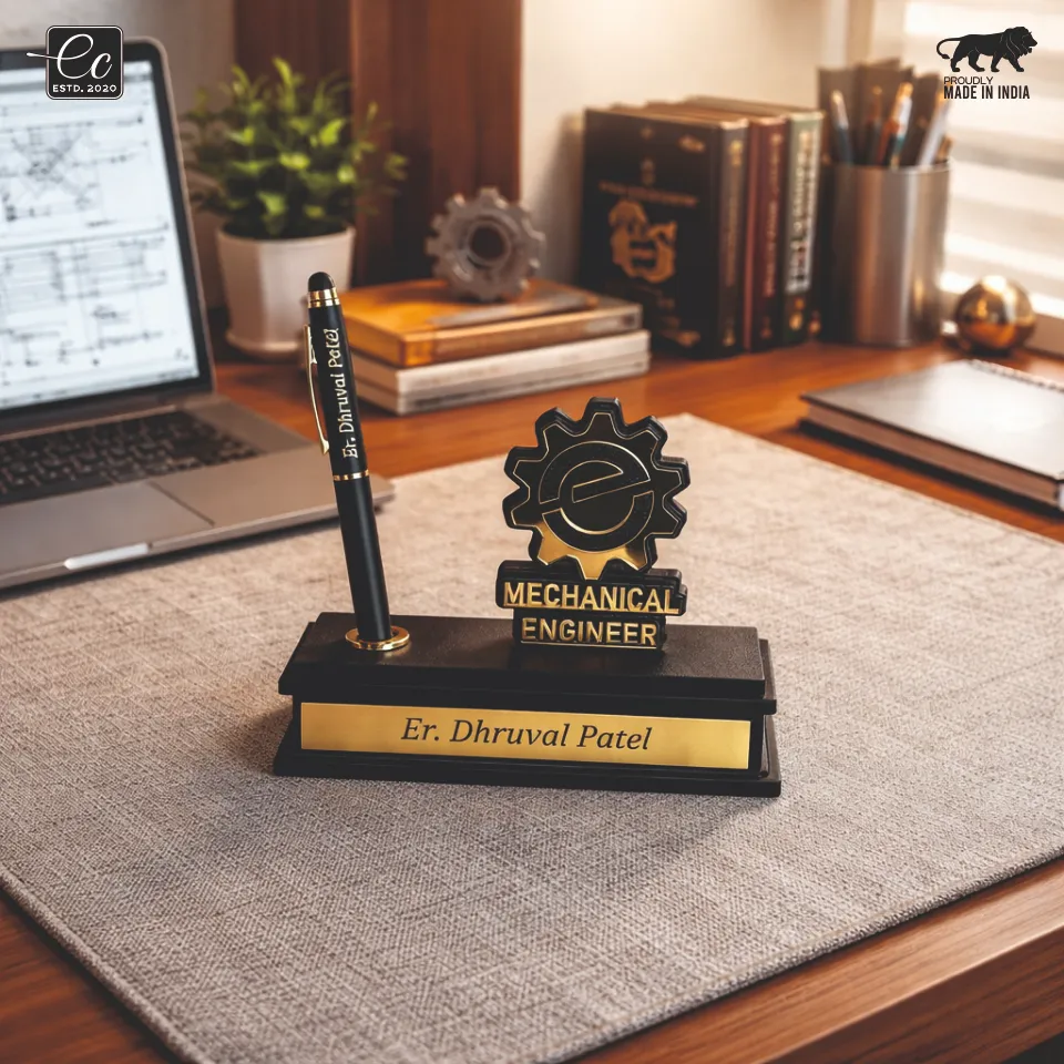 Premium Mechanical Engineer Desk Organizer with Name & Pen Holder – Personalized